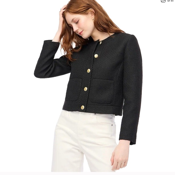 J. Crew Sz 18 Black Tweed Lady Jacket cropped collarless blazerBS929 BS928 - Picture 1 of 8